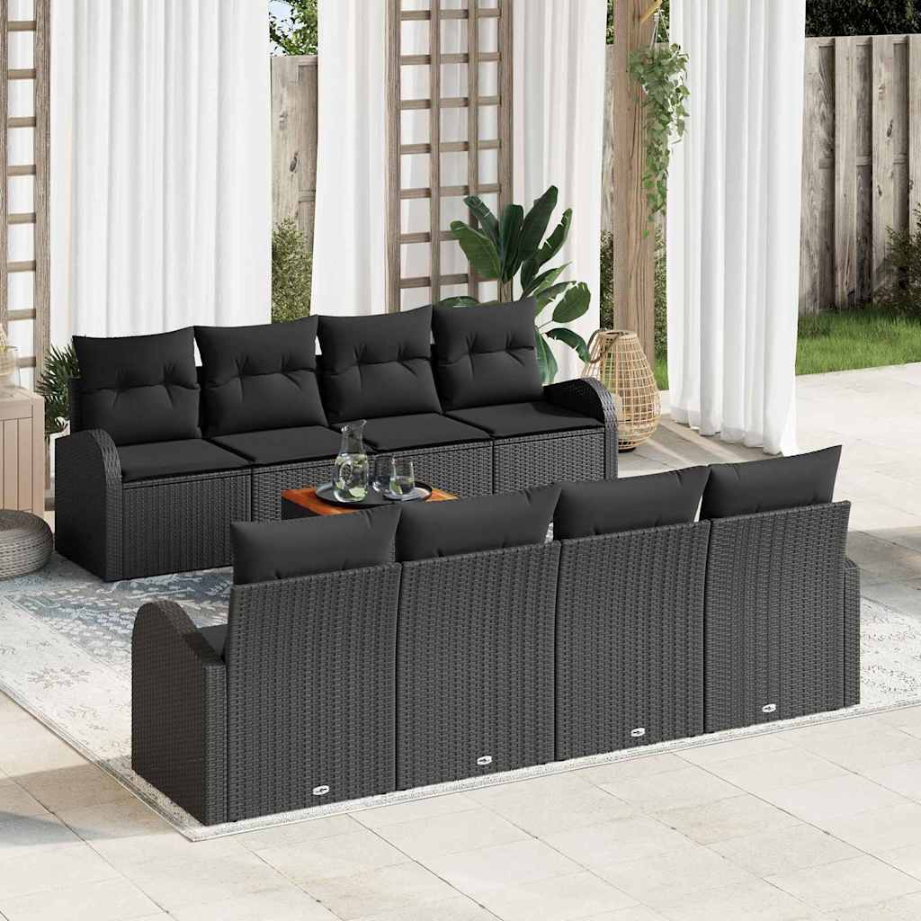 Havesofa Sæt med pude 9 pcs Sort polyrattan