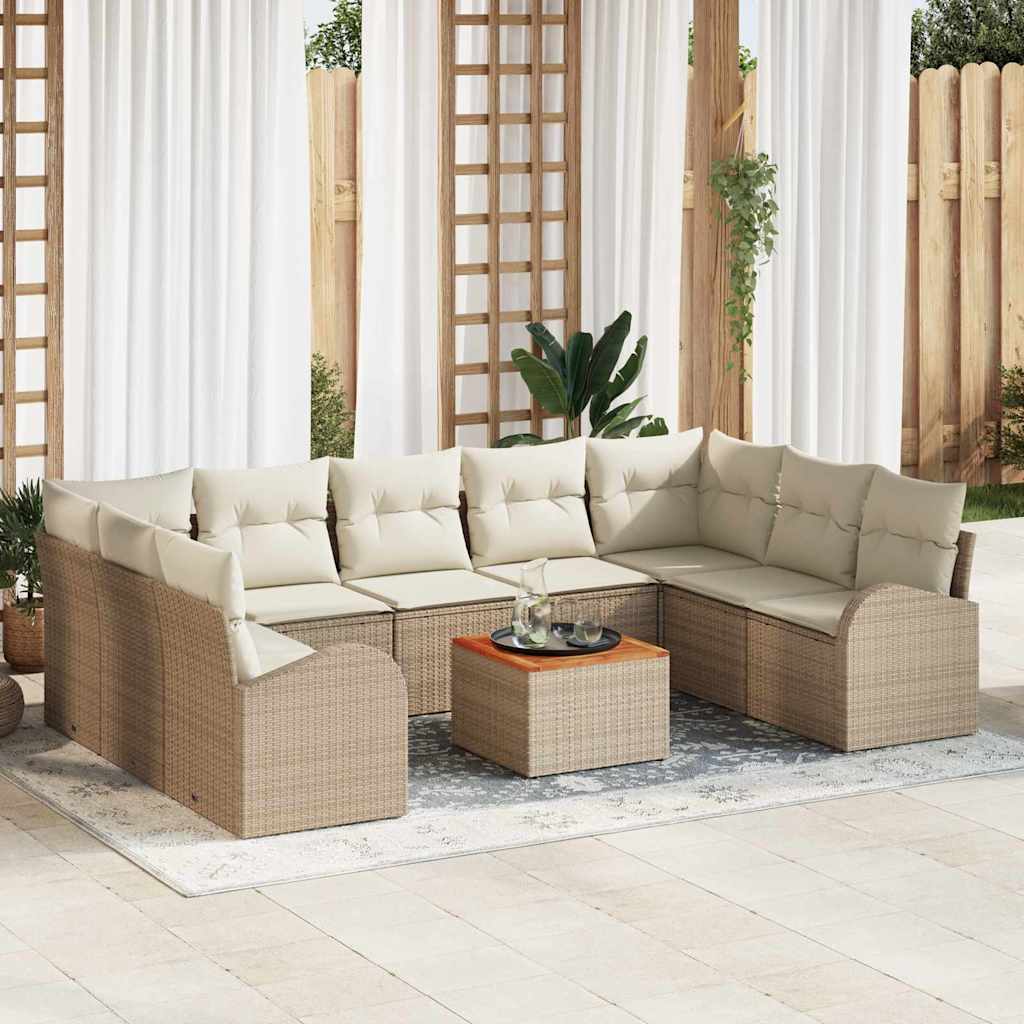 Havesofa Sæt med pude 10 pcs Beige polyrattan