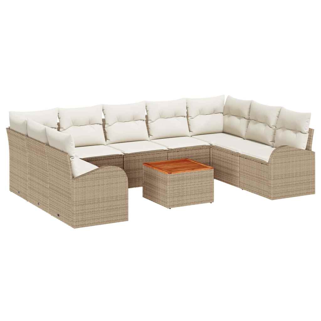 Havesofa Sæt med pude 10 pcs Beige polyrattan