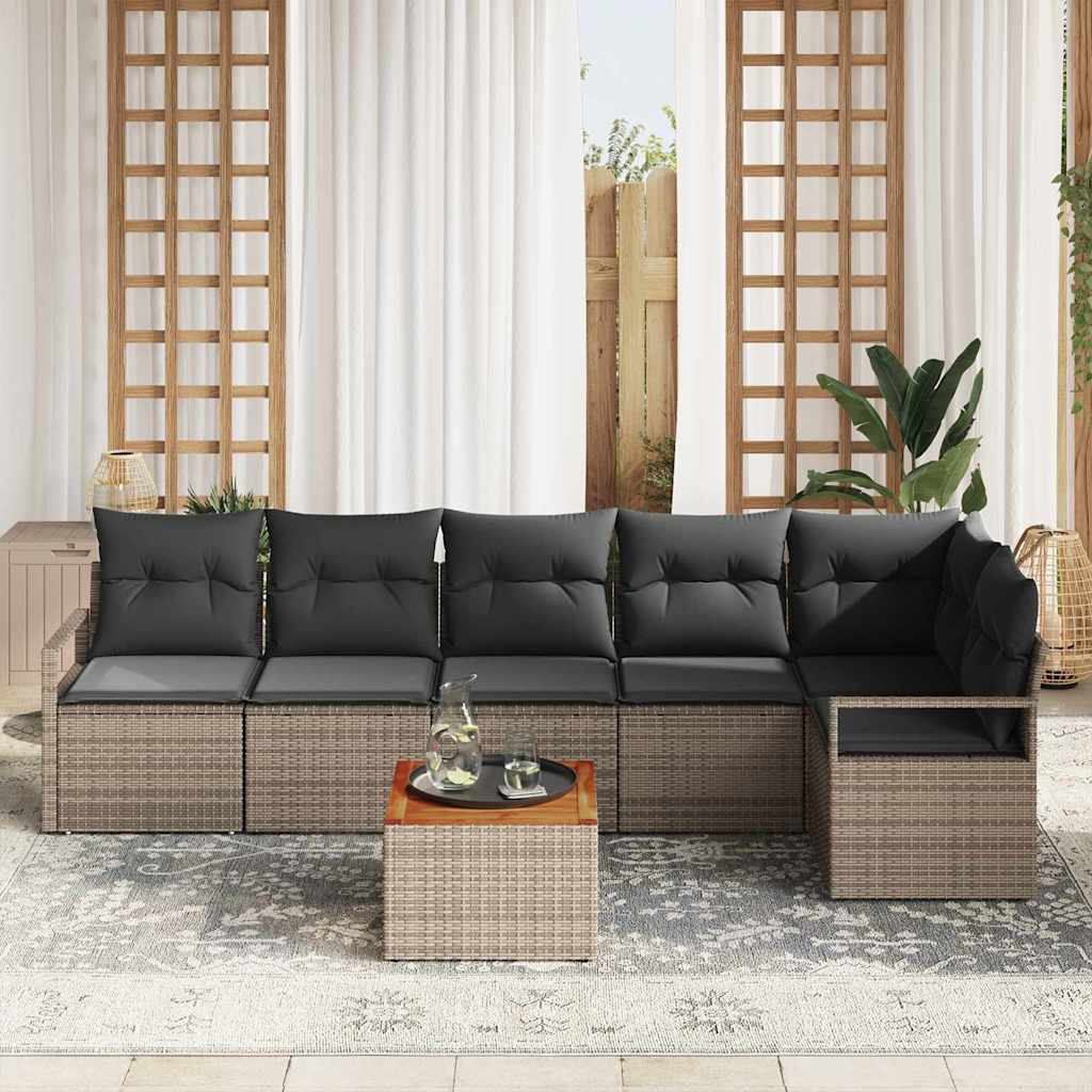 Havesofa Sæt med pude 7 pcs Grå polyrattan