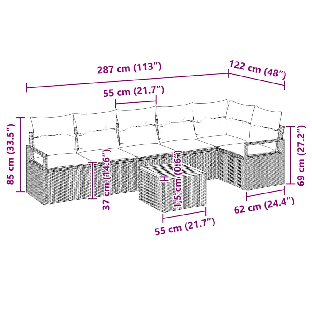 Havesofa Sæt med pude 7 pcs Beige polyrattan