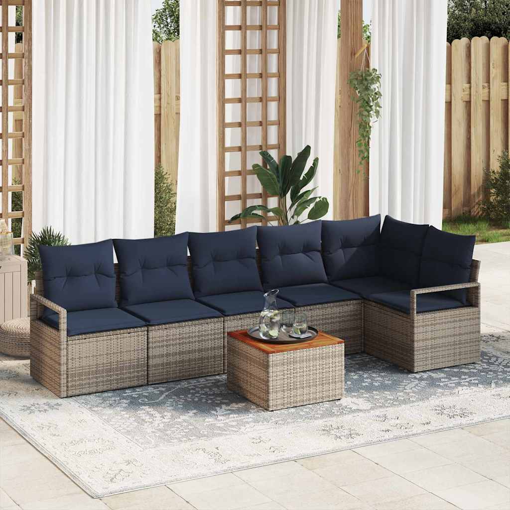 Havesofa Sæt med pude 7 pcs Grå polyrattan
