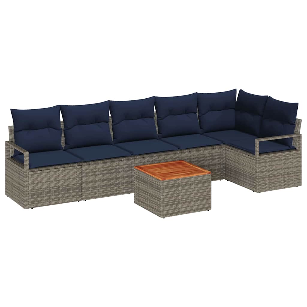 Havesofa Sæt med pude 7 pcs Grå polyrattan
