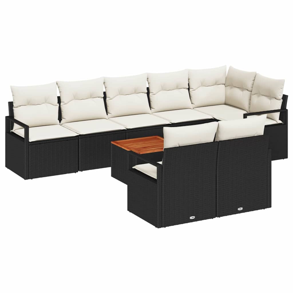 Havesofa Sæt med pude 9 pcs Sort polyrattan