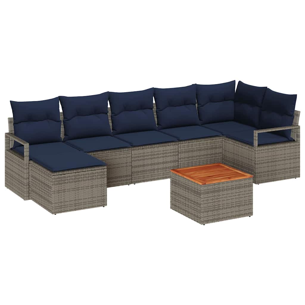Havesofa Sæt med pude 8 pcs Grå polyrattan