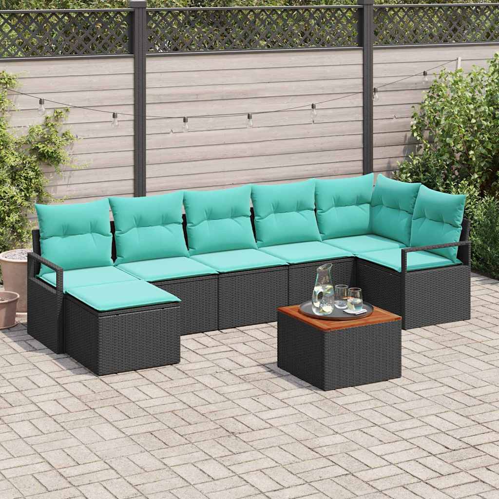 Havesofa Sæt med pude 8 pcs Sort polyrattan