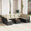 Havesofa Sæt med pude 10 pcs Sort polyrattan