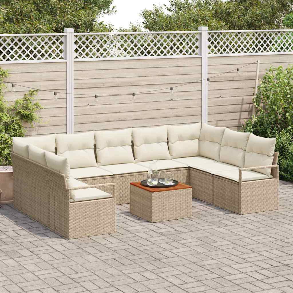 Havesofa Sæt med pude 10 pcs Beige polyrattan