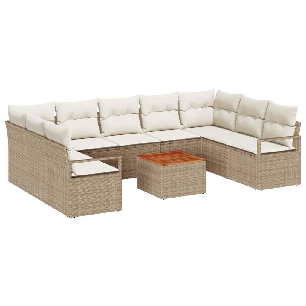 Havesofa Sæt med pude 10 pcs Beige polyrattan