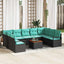 Havesofa Sæt med pude 10 pcs Sort polyrattan