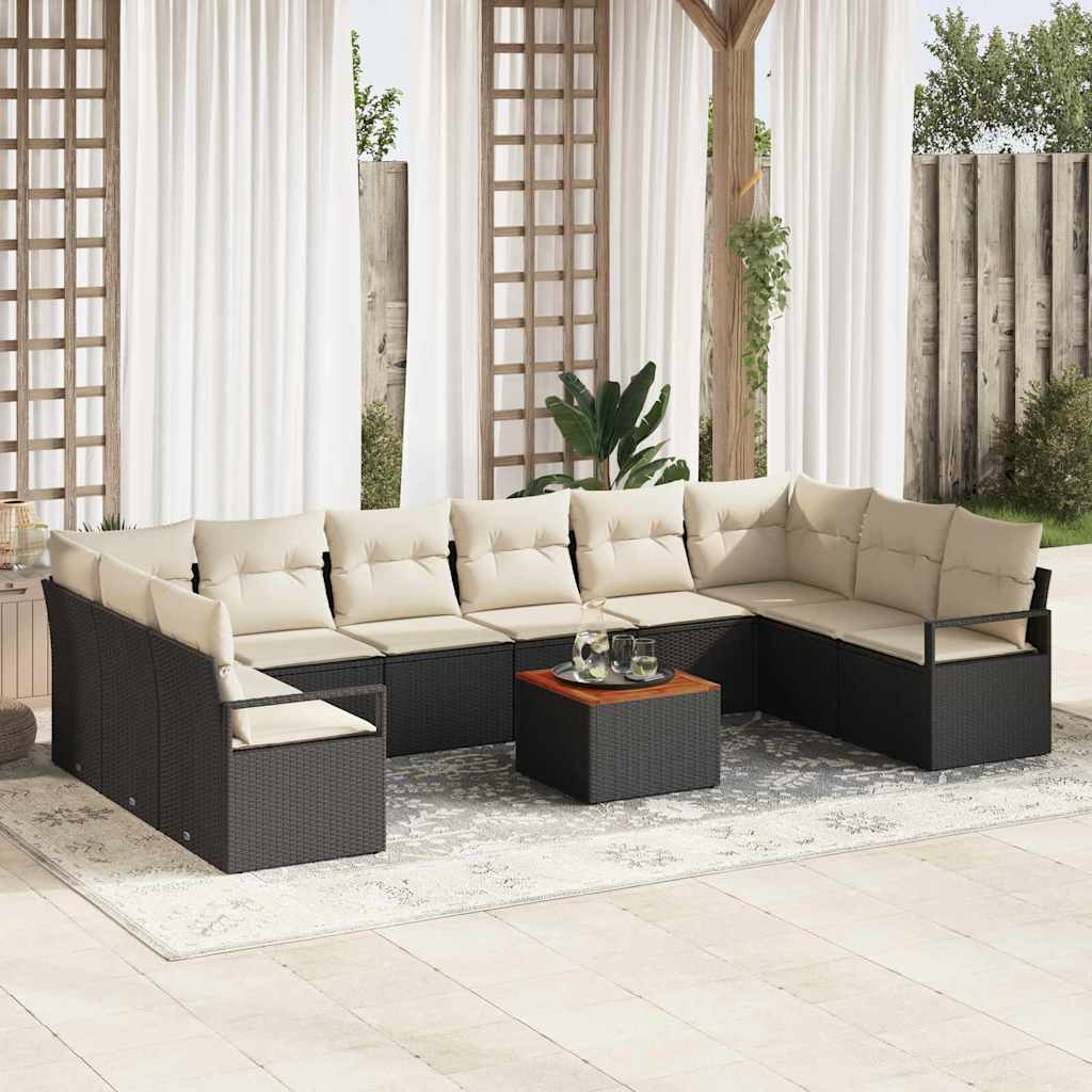 Havesofa Sæt med pude 11 pcs Sort polyrattan