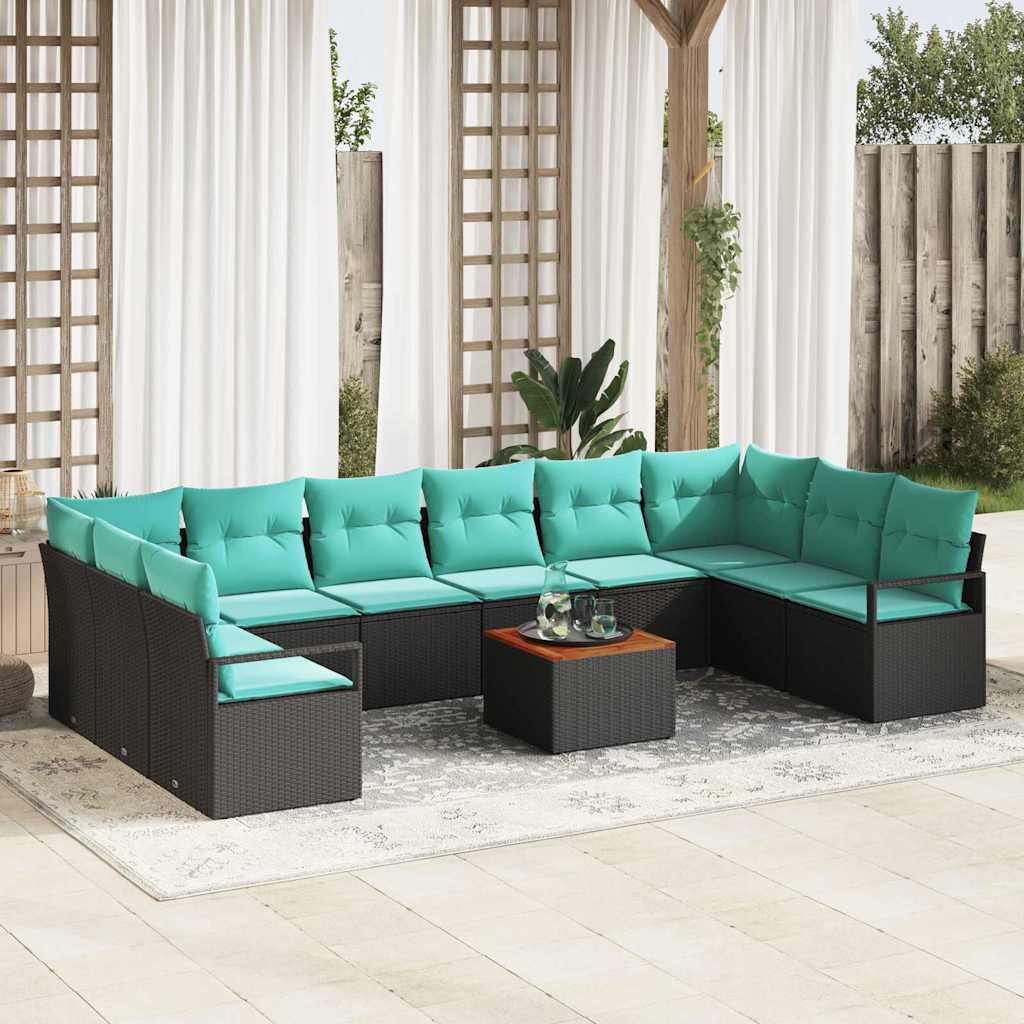 Havesofa Sæt med pude 11 pcs Sort polyrattan