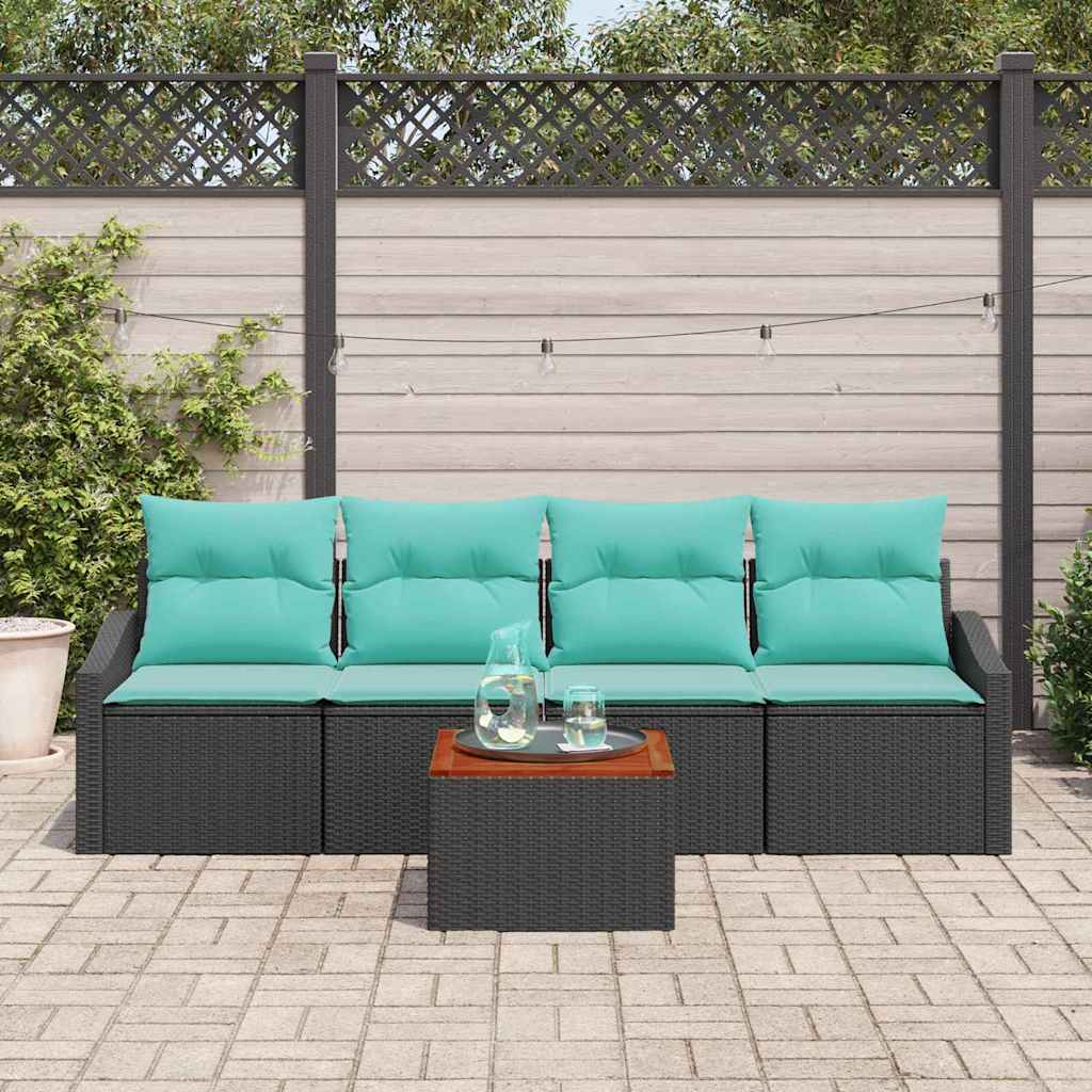 Havesofa Sæt med pude 5 pcs Sort polyrattan