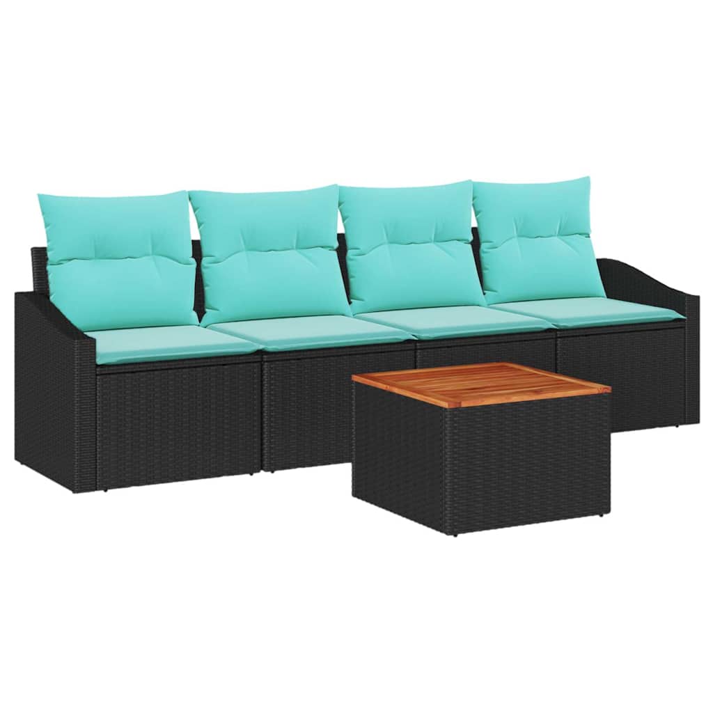 Havesofa Sæt med pude 5 pcs Sort polyrattan