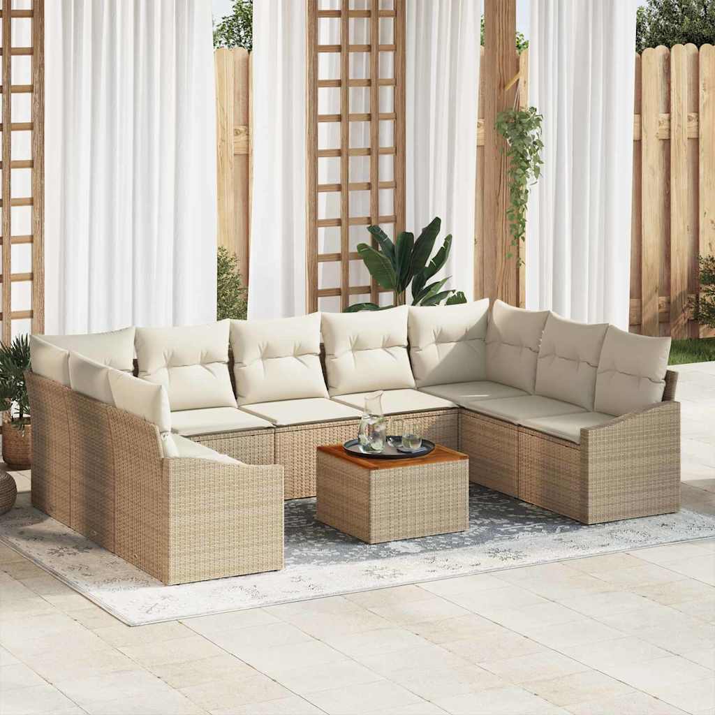 Havesofa Sæt med pude 10 pcs Beige polyrattan