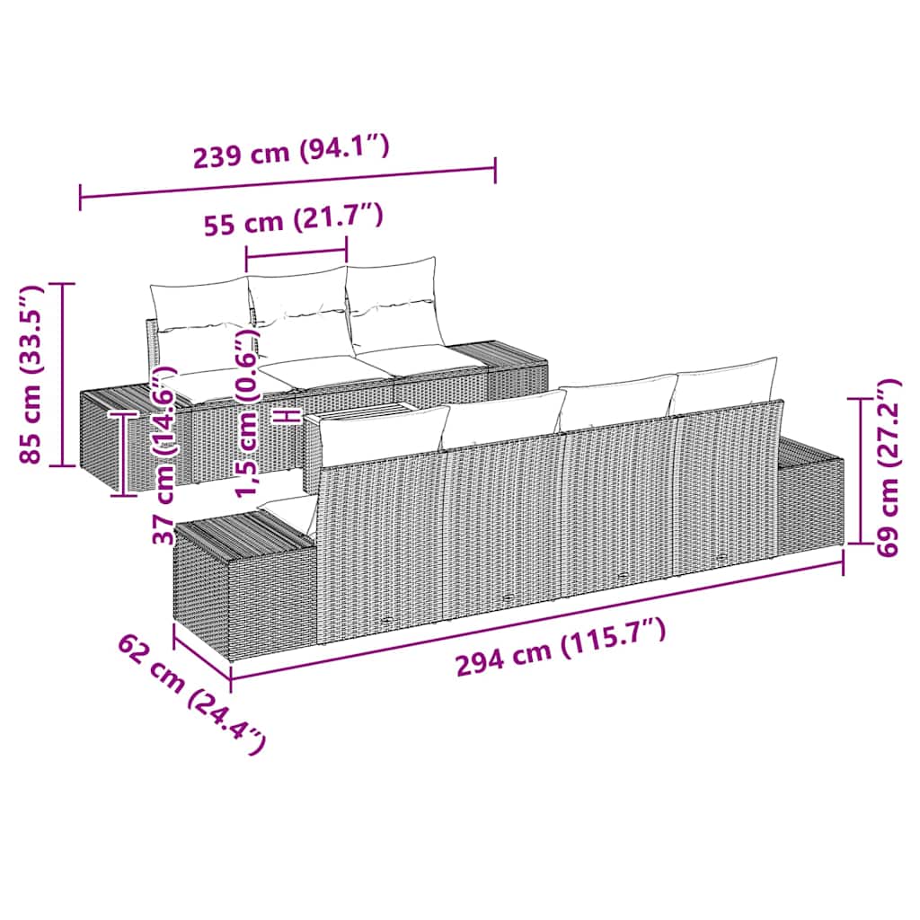 Havesofa Sæt 8 stk. Beige polyrattan