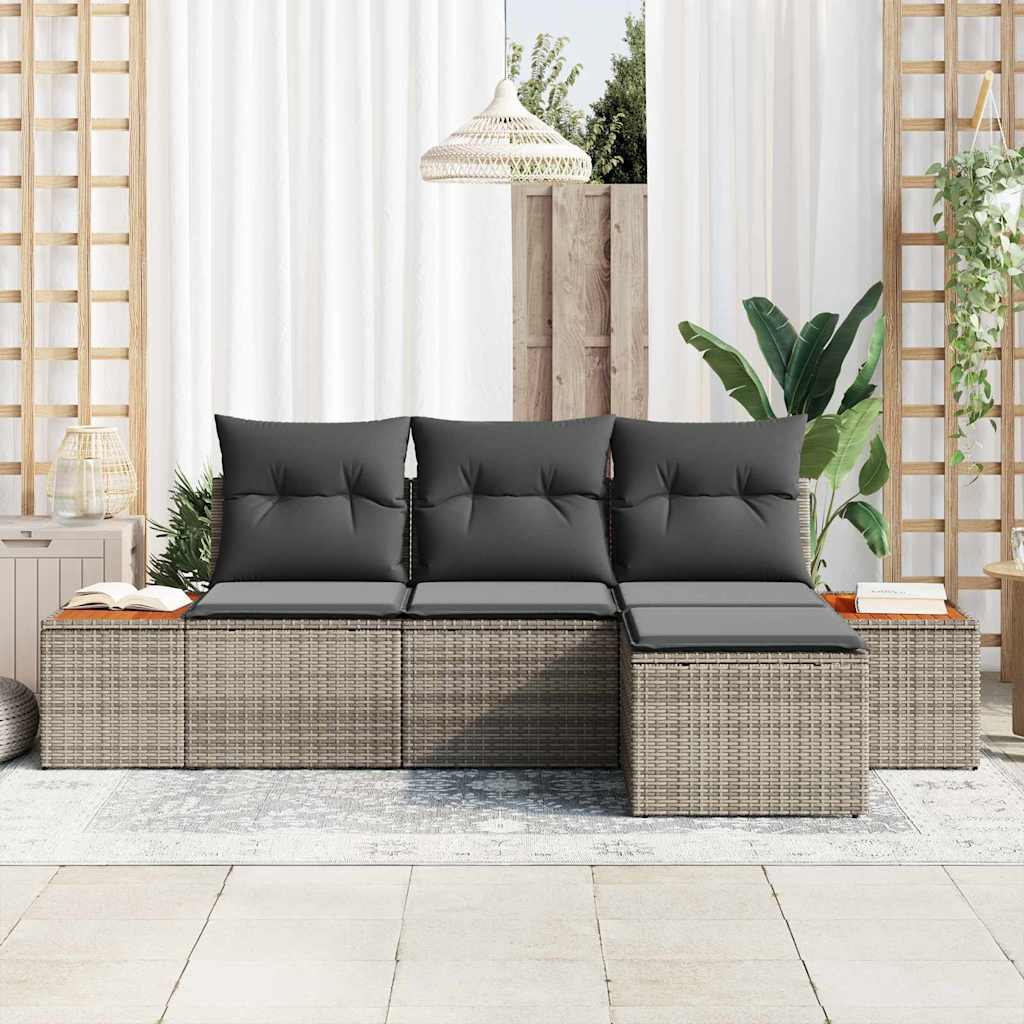 Havesofa Sæt med pude med pude 4 pcs Grå polyrattan