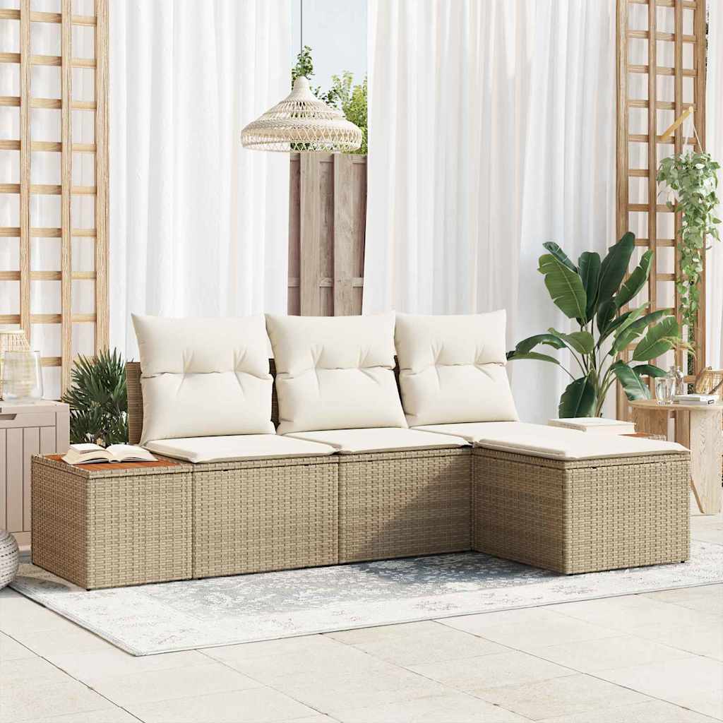Havesofa Sæt med pude med pude 4 pcs Beige polyrattan