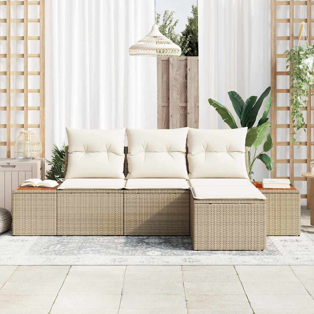 Havesofa Sæt med pude med pude 4 pcs Beige polyrattan