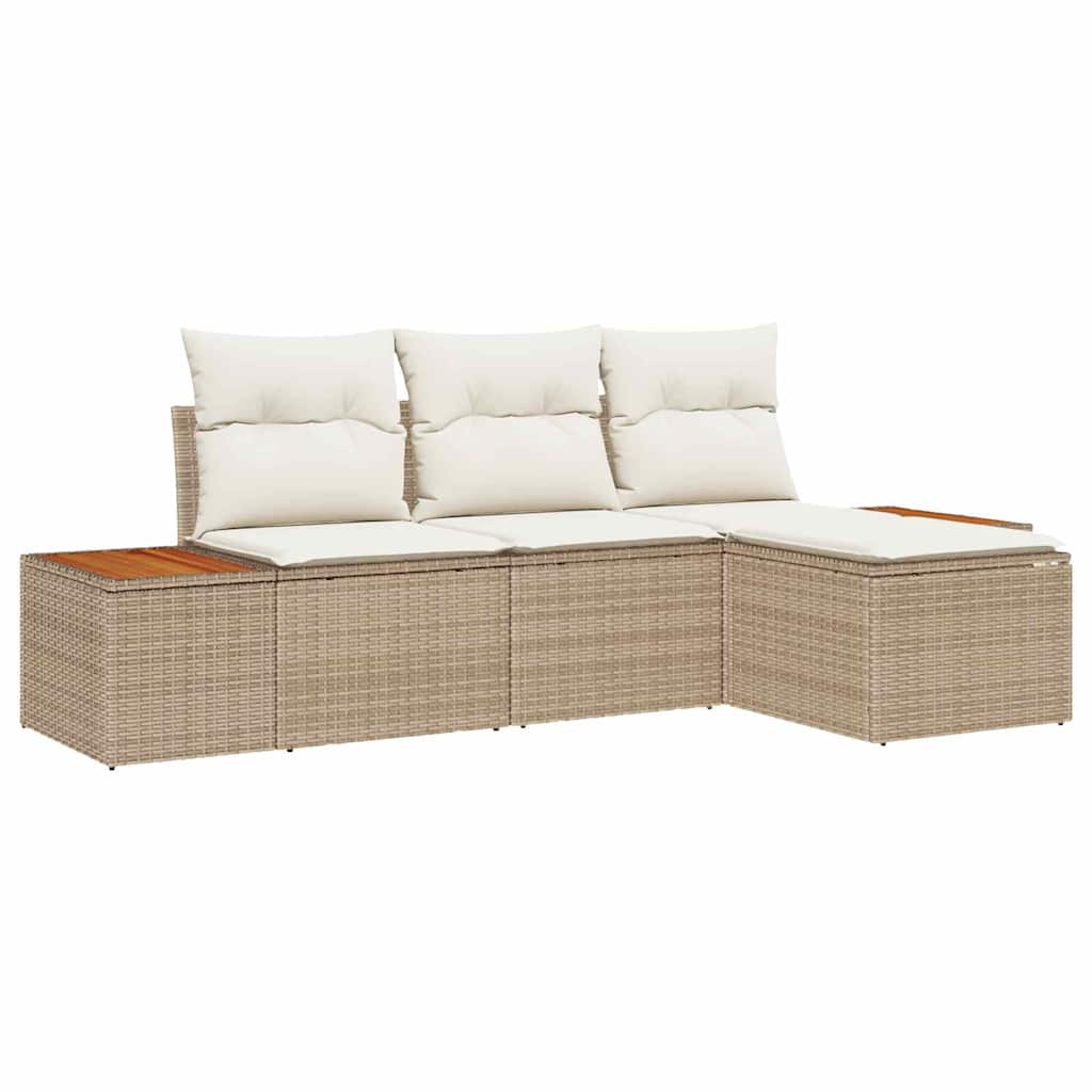 Havesofa Sæt med pude med pude 4 pcs Beige polyrattan