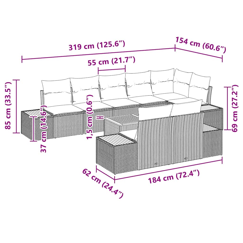 Havesofa Sæt med pude 9 pcs Beige Poly rattan