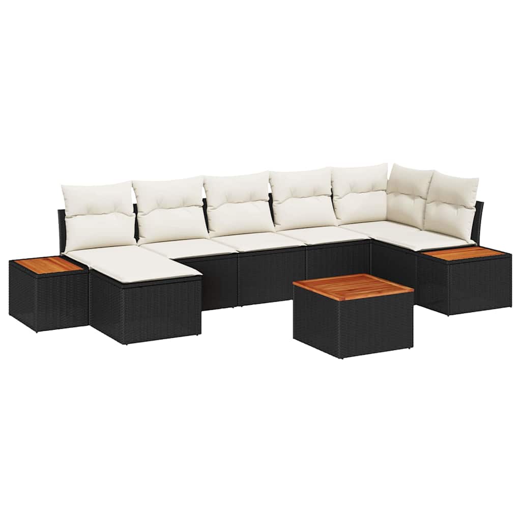 Havesofa Sæt med pude 8 pcs Sort Poly rattan