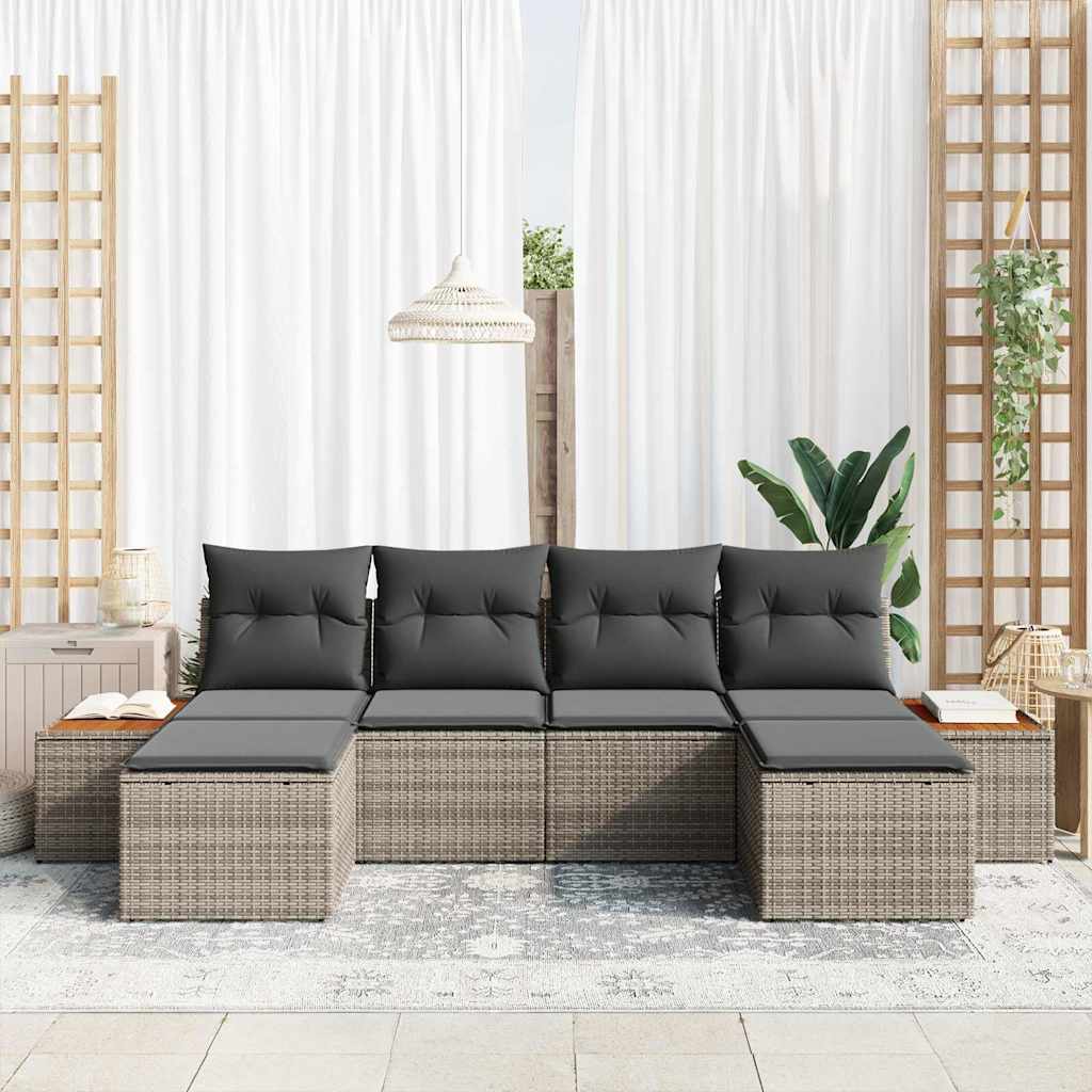 Havesofa Sæt 6 stk. Grå polyrattan