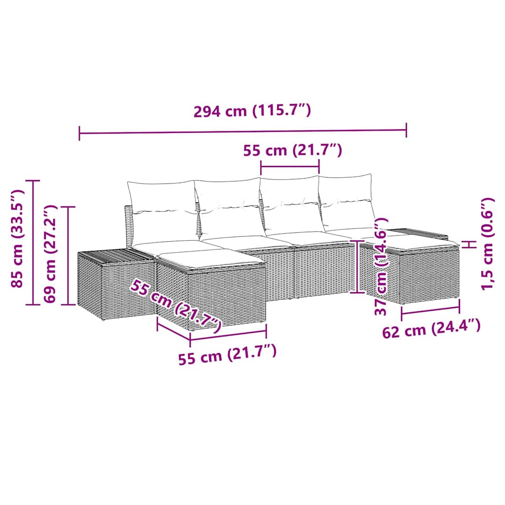 Havesofa Sæt 6 stk. Grå polyrattan