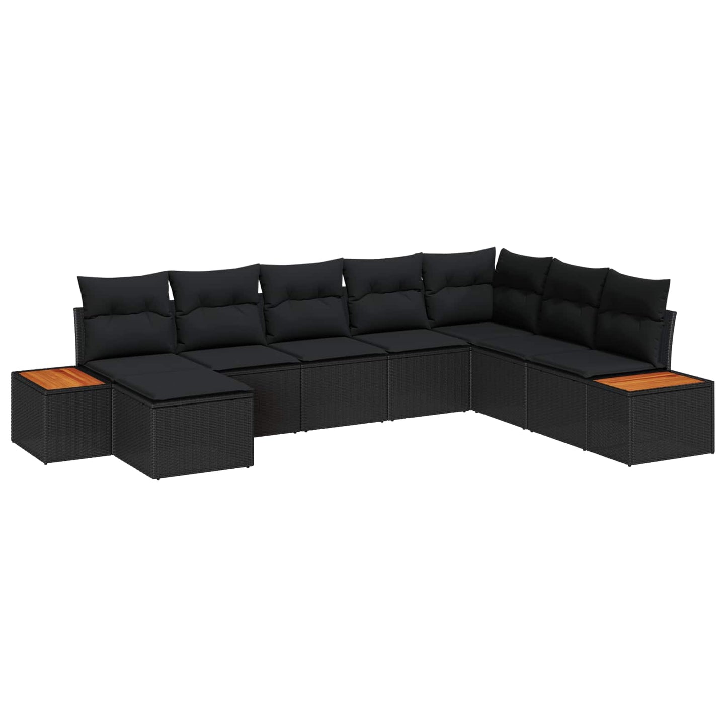 Havesofa Sæt med pude 8 pcs Sort Poly rattan
