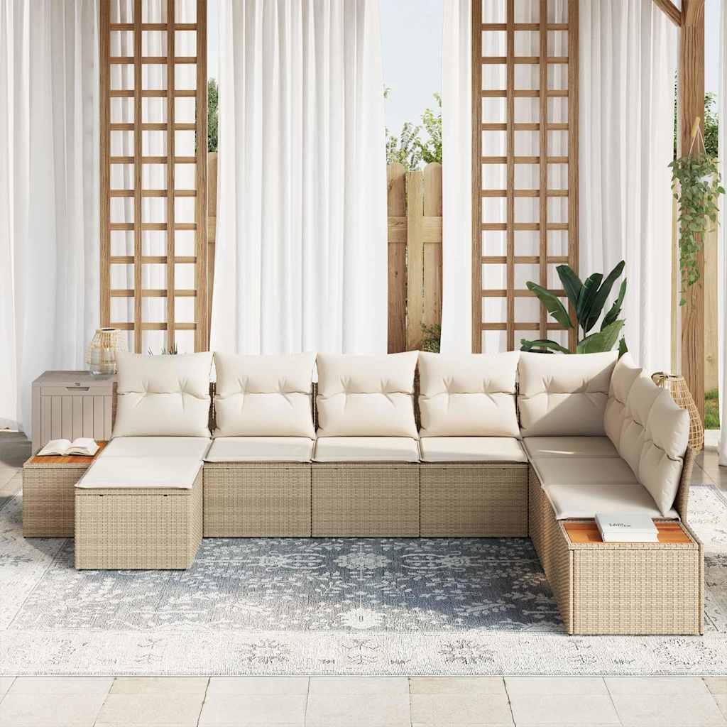 Havesofa Sæt med pude 8 pcs Beige Poly rattan
