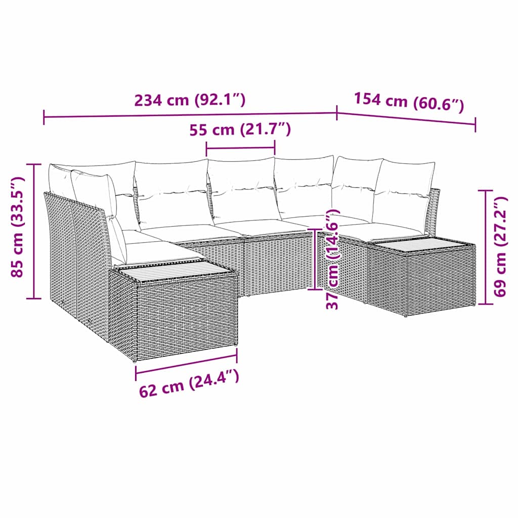 Havesofa Sæt med pude 6 pcs Sort polyrattan