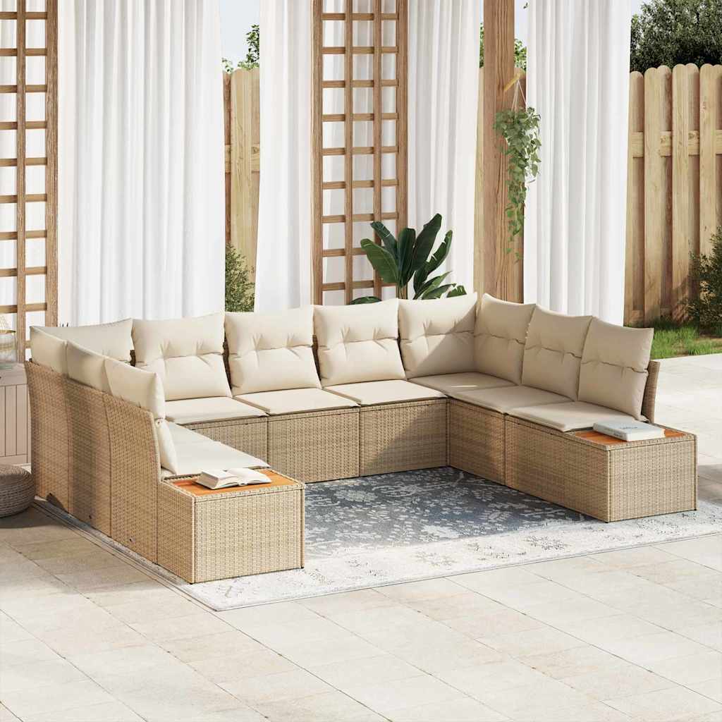 Havesofa Sæt med pude 9 pcs Beige Poly rattan