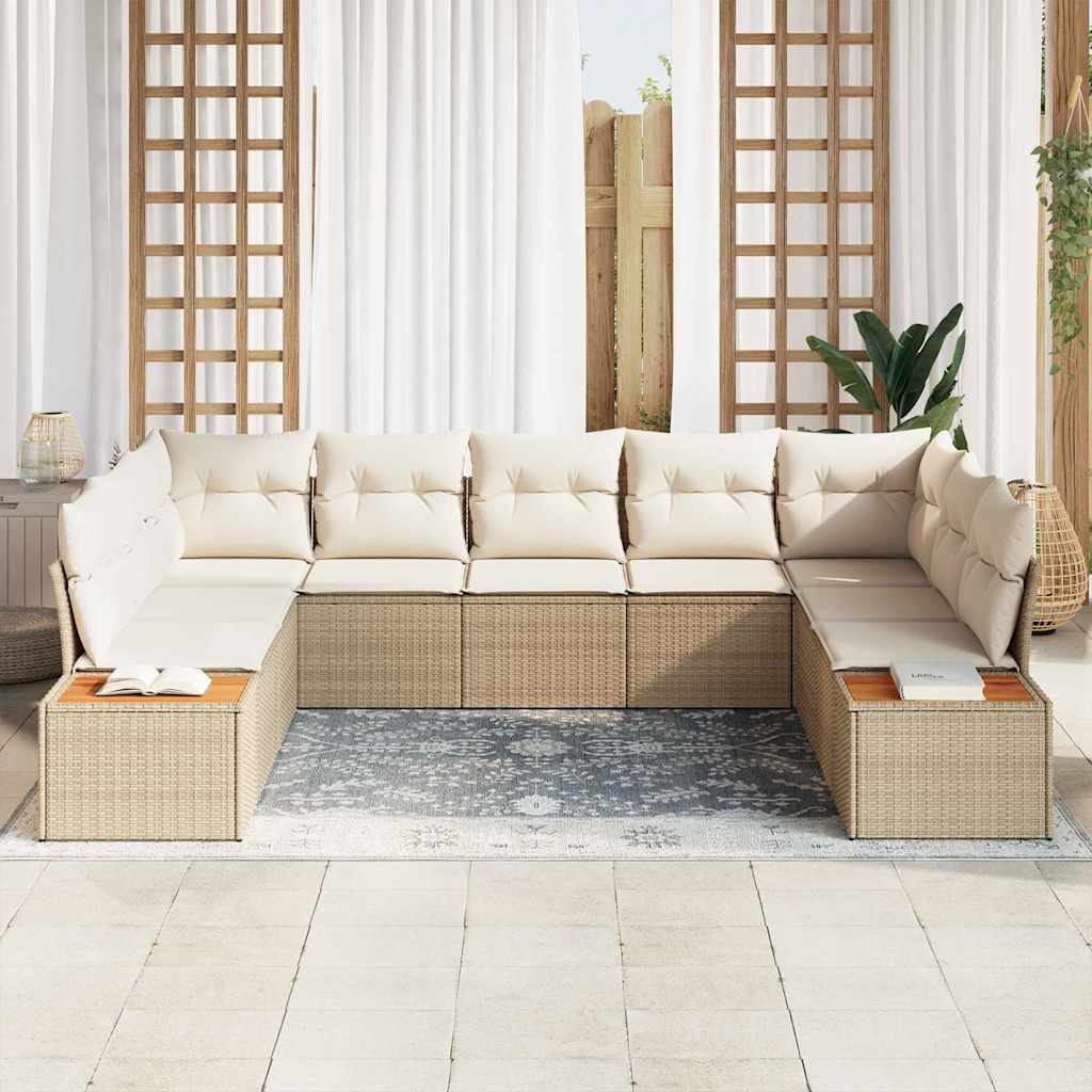 Havesofa Sæt med pude 9 pcs Beige Poly rattan