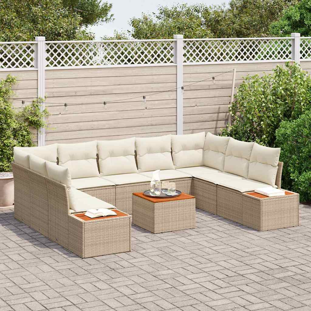 Havesofa Sæt med pude 10 pcs Beige Poly rattan