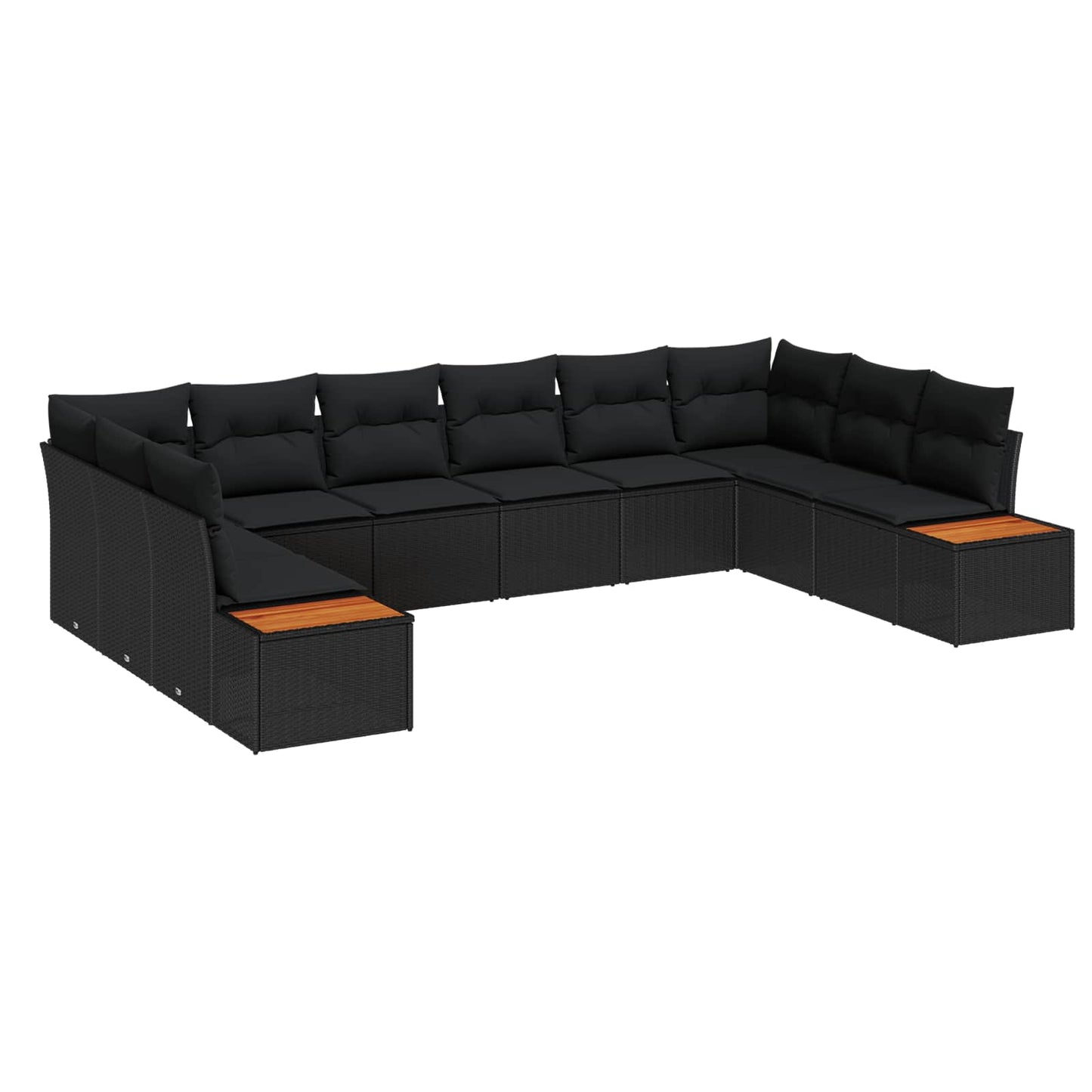 Havesofa Sæt med pude 10 pcs Sort Poly rattan