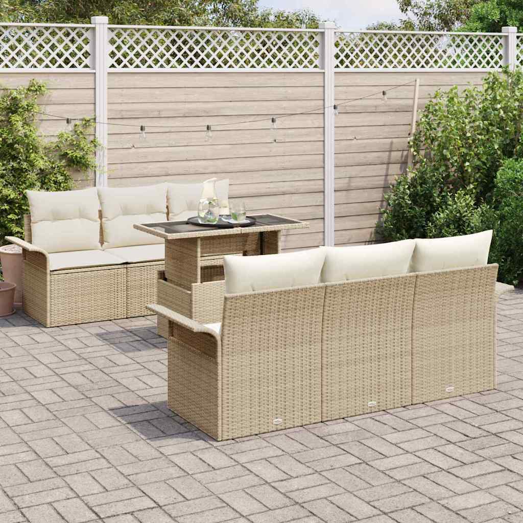 Havesofa Sæt 7 stk. Beige polyrattan