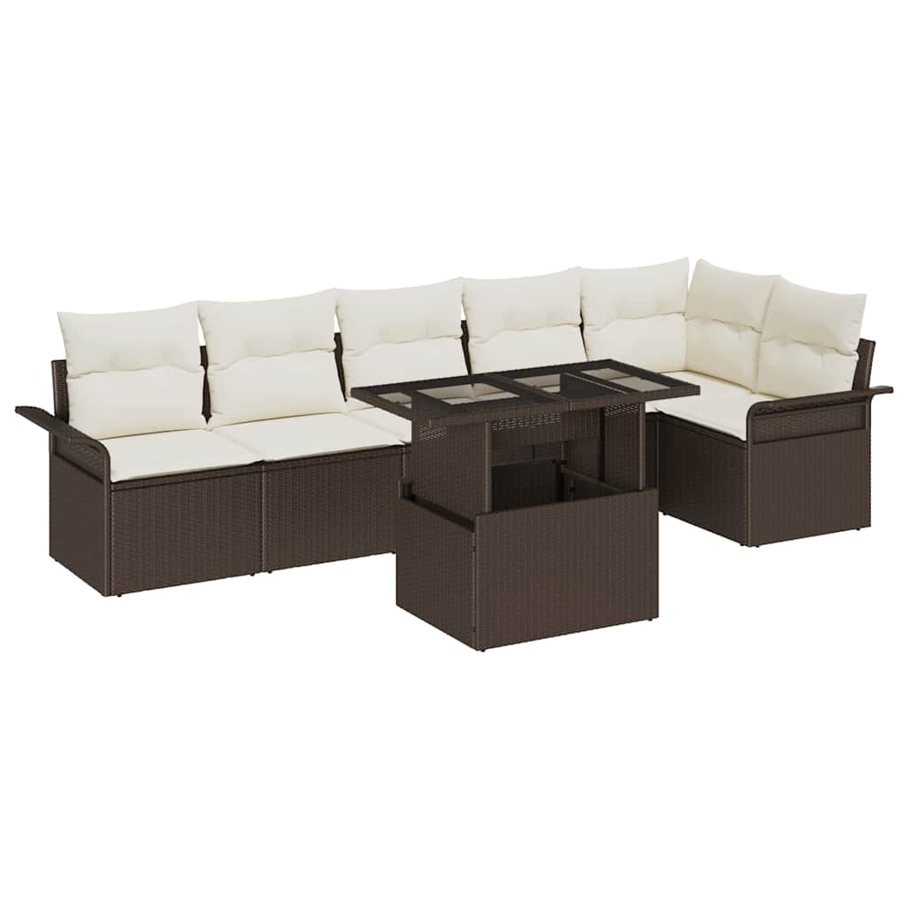 Havesofa Sæt med pude 7 pcs Brun Poly rattan