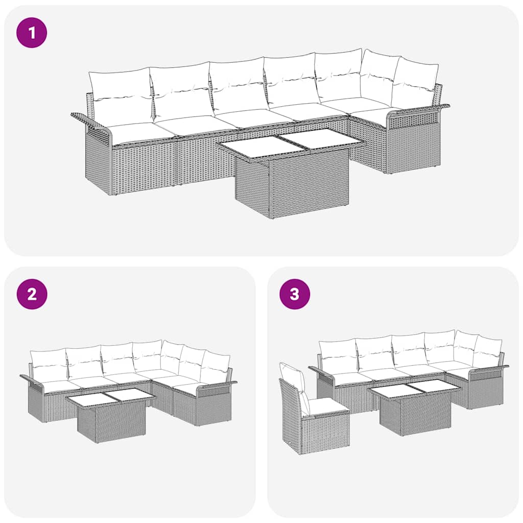 Havesofa Sæt med pude 7 pcs Brun Poly rattan