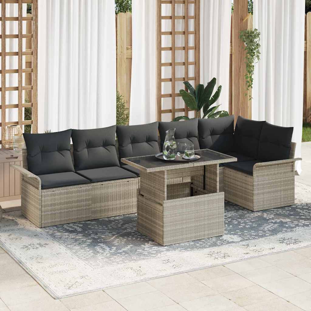 Havesofa Sæt 7 stk. Lysegrå polyrattan