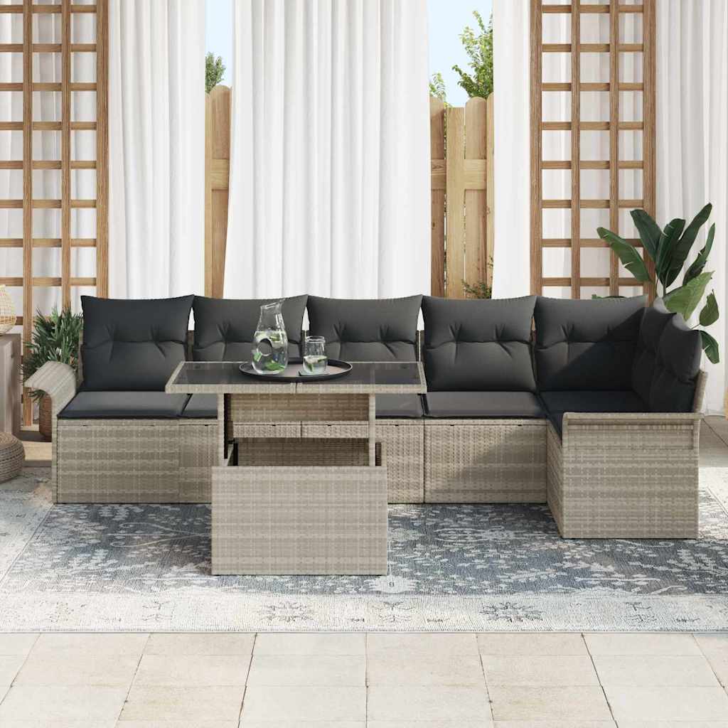 Havesofa Sæt 7 stk. Lysegrå polyrattan