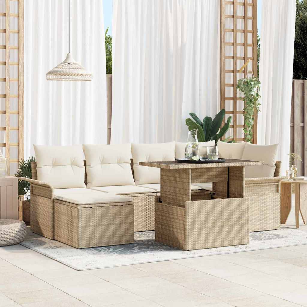 Havesofa Sæt 7 stk. Beige Poly rattan