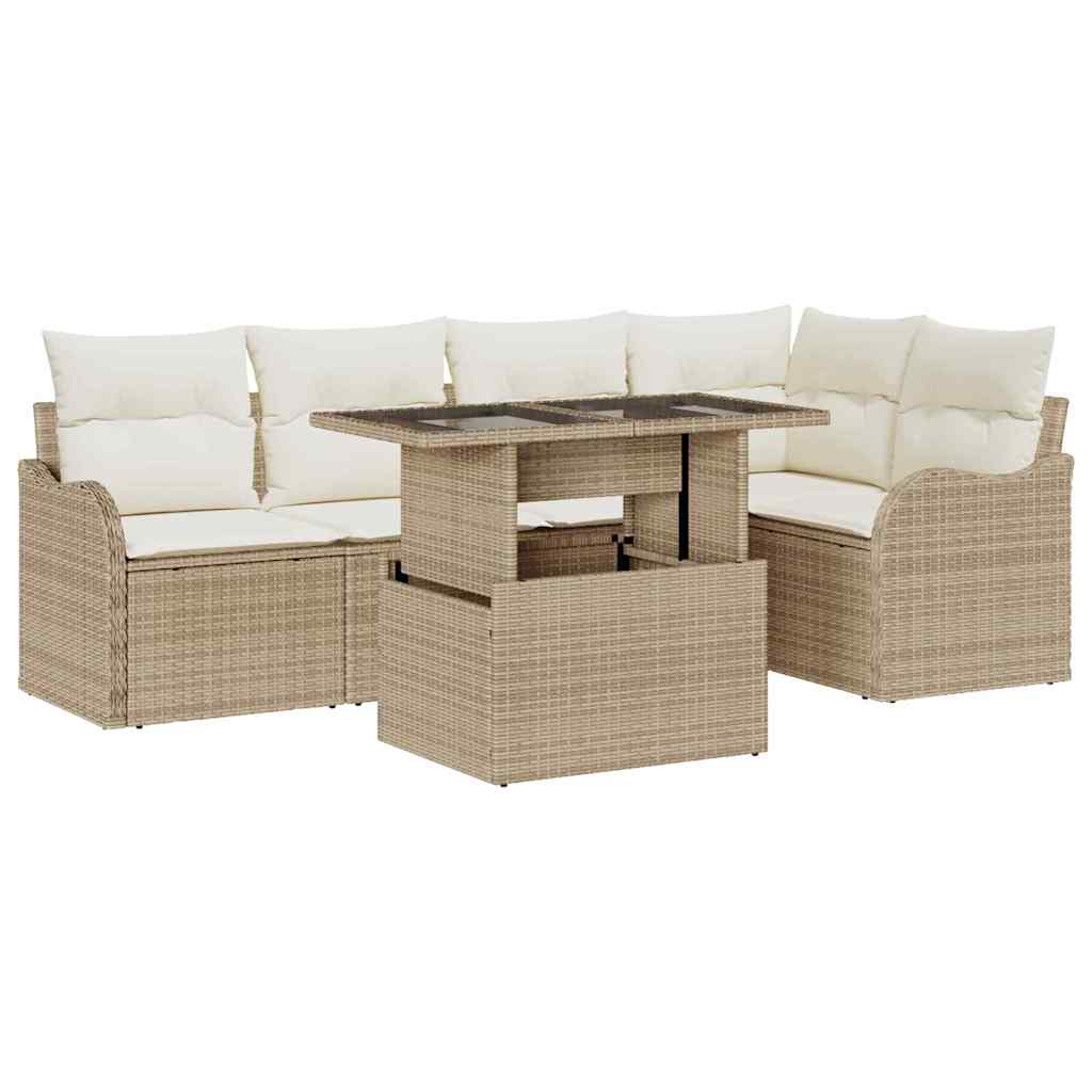 Spisestuesæt 6 stk. Beige Poly rattan
