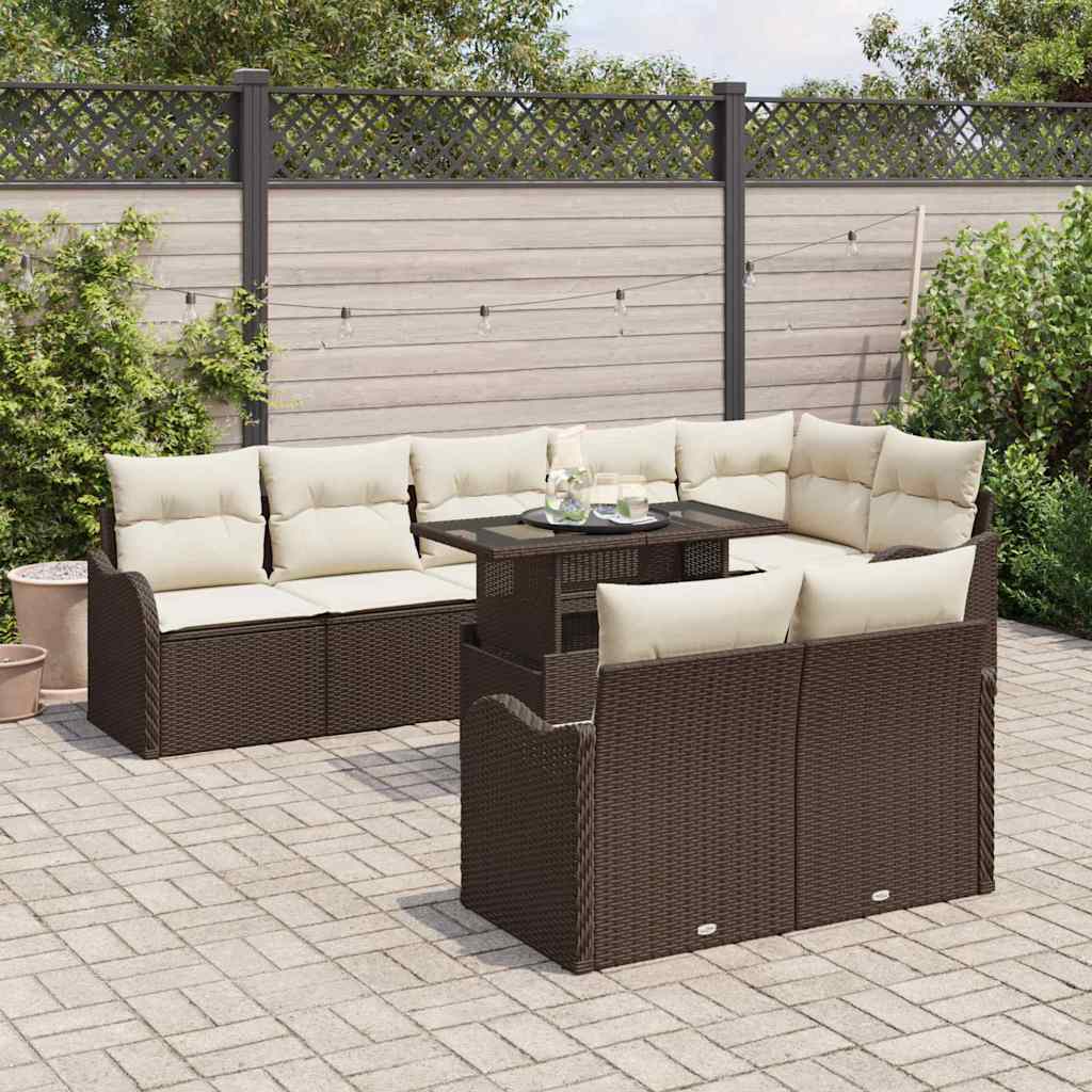 Lounge sæt med pude 9 pcs Brun Poly rattan