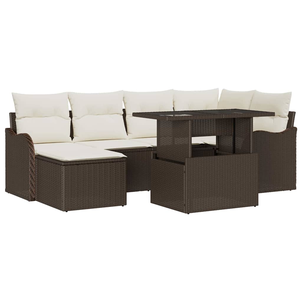 Havesofa Sæt med pude 7 pcs Brun Poly rattan