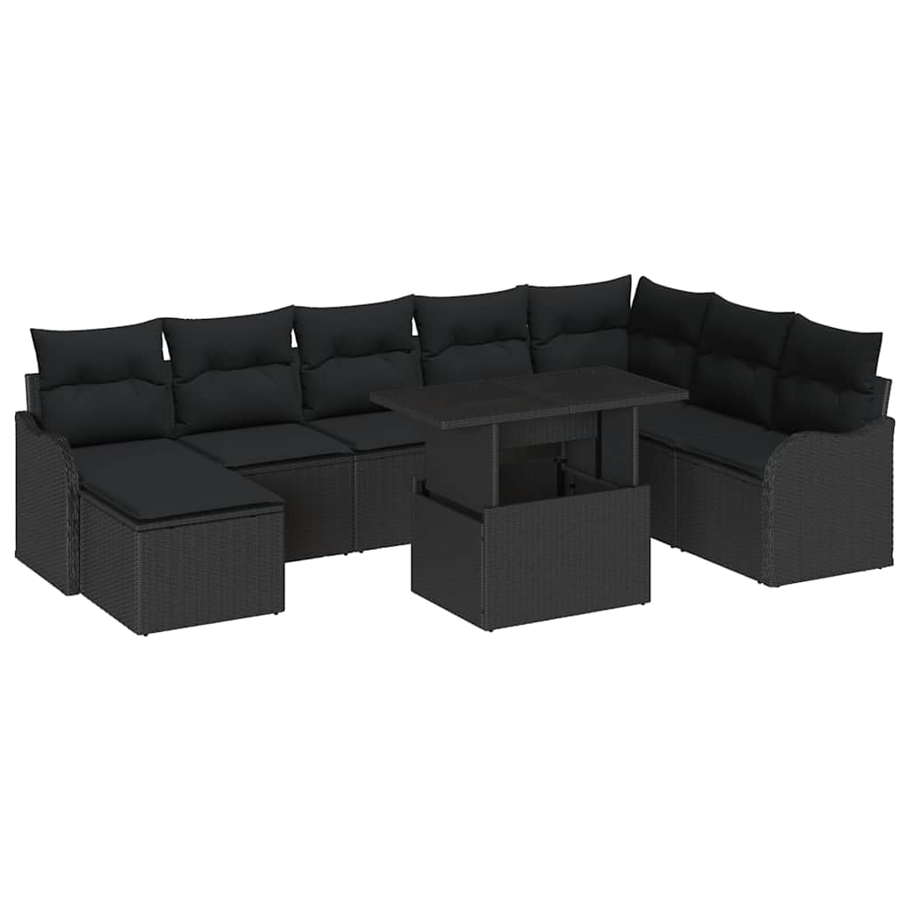 Havesofa Sæt 9 stk. Sort Poly rattan