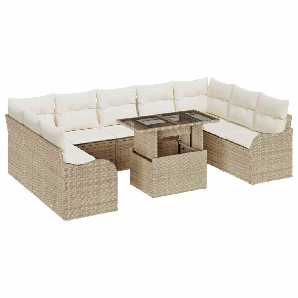 Havesofa Sæt med pude 10 pcs Beige Poly rattan