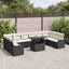 Havesofa Sæt med pude 11 pcs Sort Poly rattan