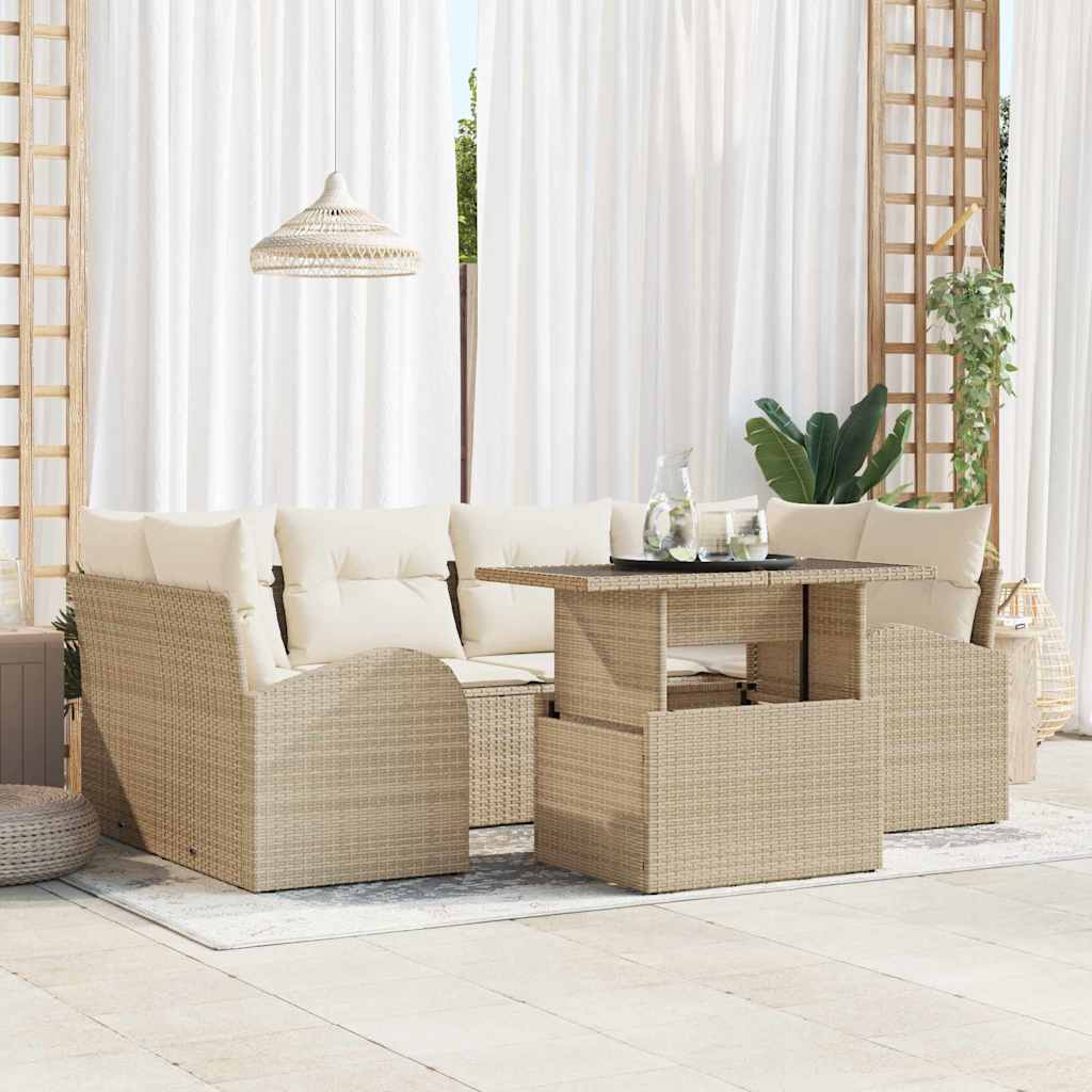 Havesofa Sæt 7 stk. Beige polyrattan