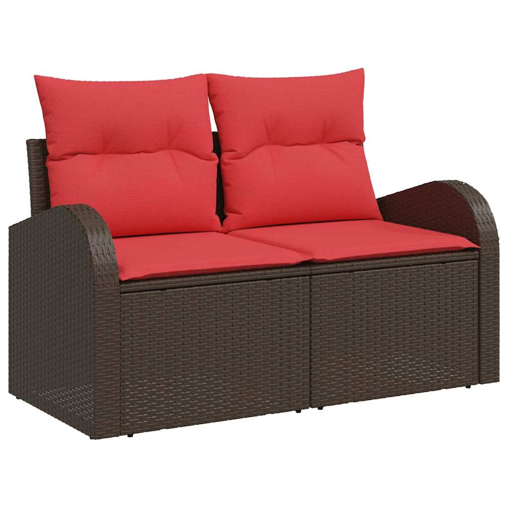 Havesofa Sæt med opbevaring 5 pcs Brun og Rød polyrattan