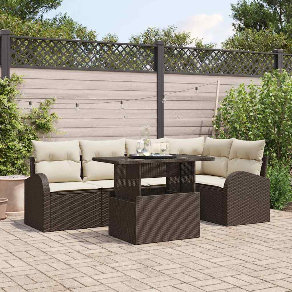 Havesofa Sæt med opbevaring 6 pcs Brun og Creme polyrattan